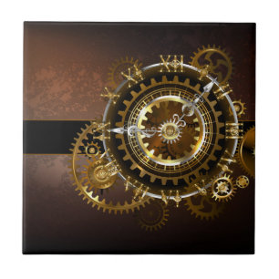 Steampunk clock with antique gears tile
