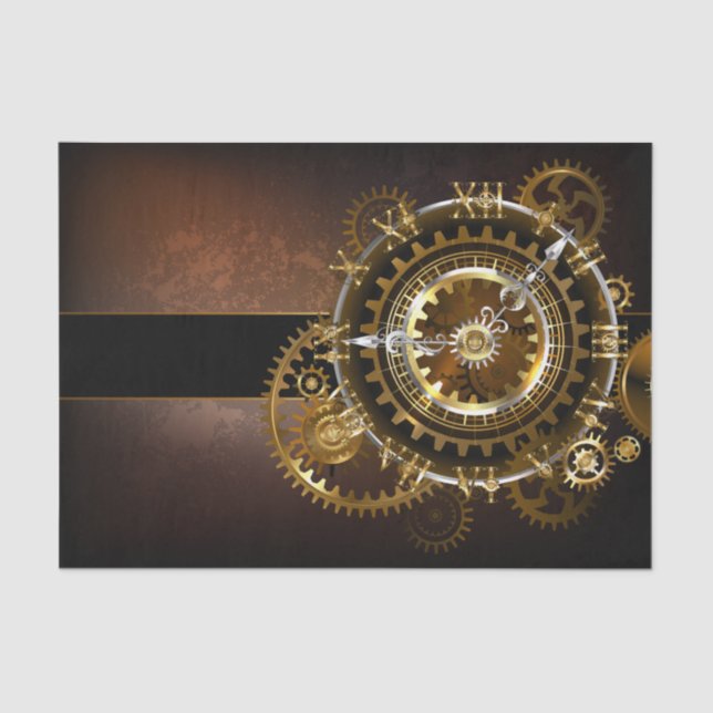 Steampunk clock with antique gears tissue paper (Front)