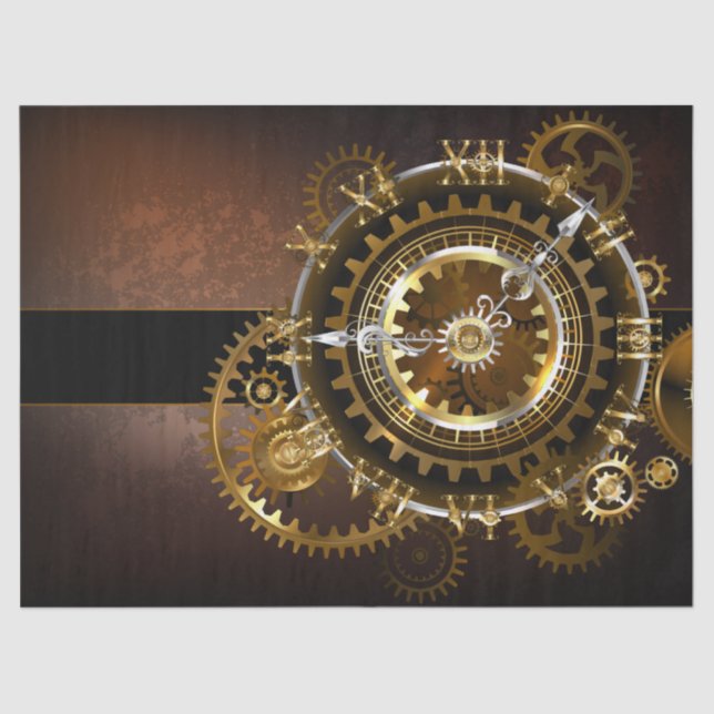 Steampunk clock with antique gears tissue paper (Front)