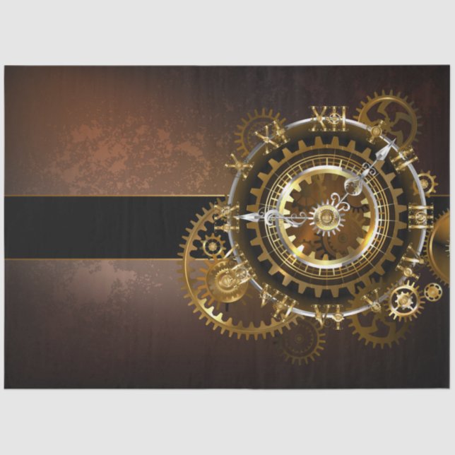 Steampunk clock with antique gears tissue paper (Front)