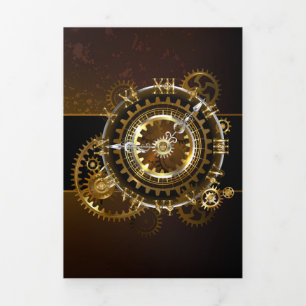 Steampunk clock with antique gears Tri-Fold announcement