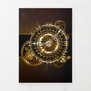 Steampunk clock with antique gears Tri-Fold invitation