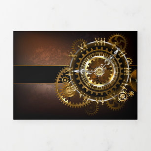 Steampunk clock with antique gears Tri-Fold invitation
