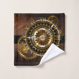 Steampunk clock with antique gears wash cloth