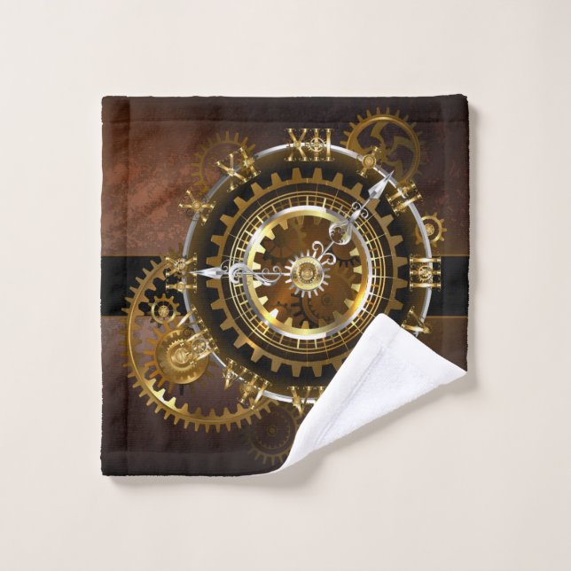 Steampunk clock with antique gears wash cloth (Wash Cloth)