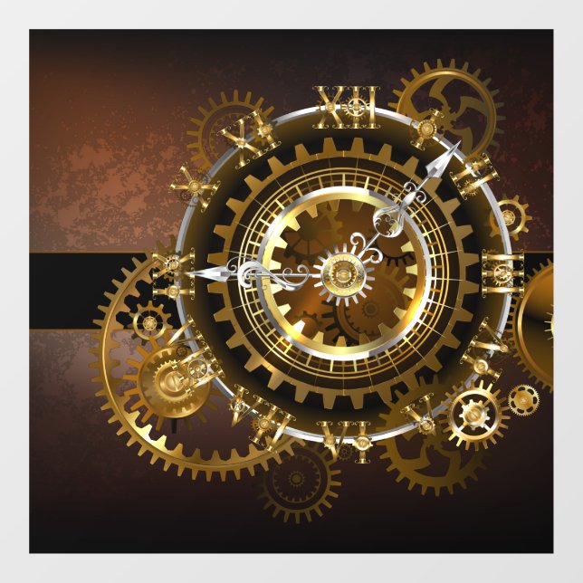 Steampunk clock with antique gears window cling (Sheet)