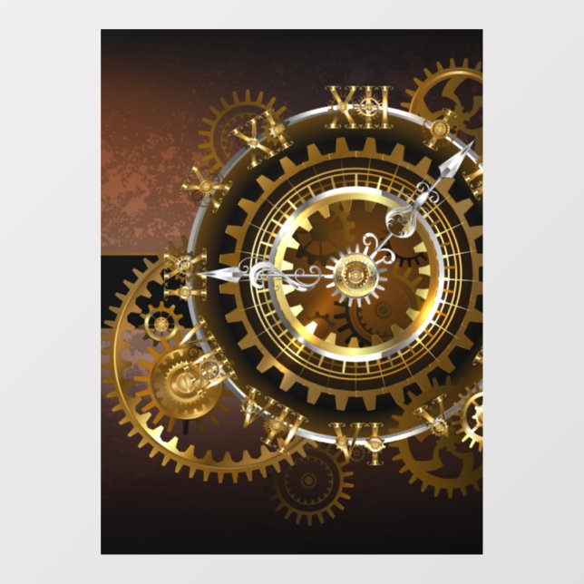 Steampunk clock with antique gears window cling (Sheet)