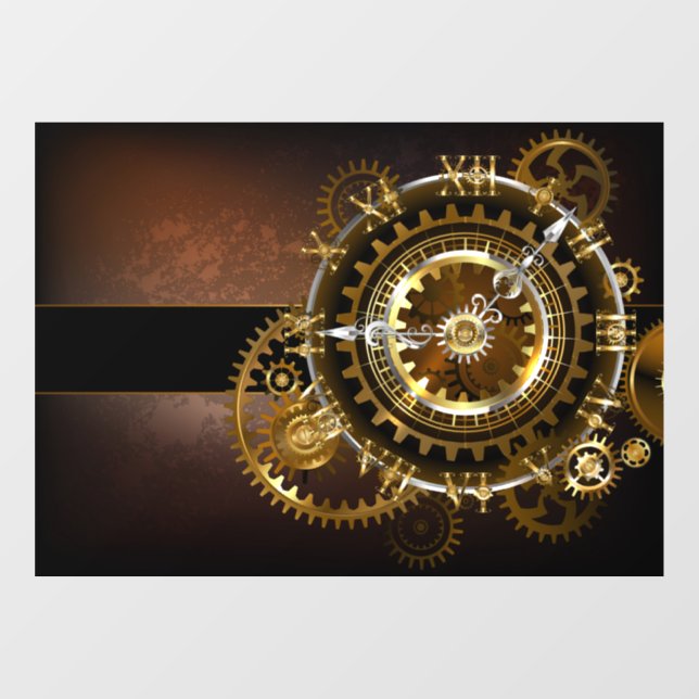 Steampunk clock with antique gears window cling (Sheet)
