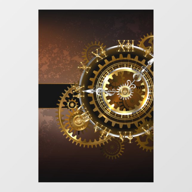 Steampunk clock with antique gears window cling (Sheet)