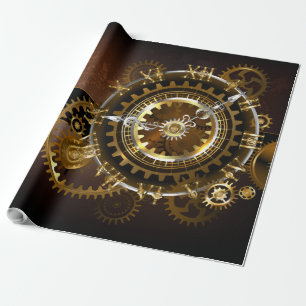 Steampunk clock with antique gears wrapping paper