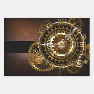 Steampunk clock with antique gears wrapping paper sheet