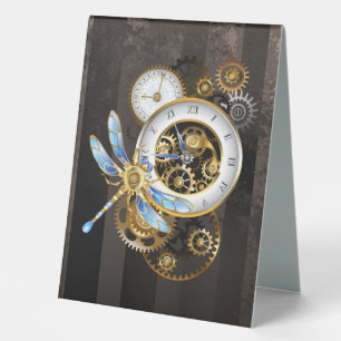Steampunk Clock with Mechanical Dragonfly