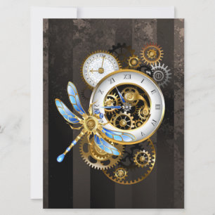 Steampunk Clock with Mechanical Dragonfly Announcement