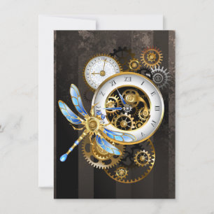 Steampunk Clock with Mechanical Dragonfly Announcement