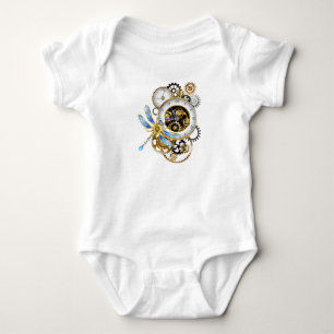 Steampunk Clock with Mechanical Dragonfly Baby Bodysuit