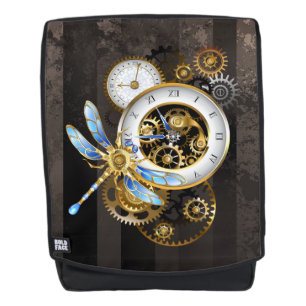 Steampunk Clock with Mechanical Dragonfly Backpack