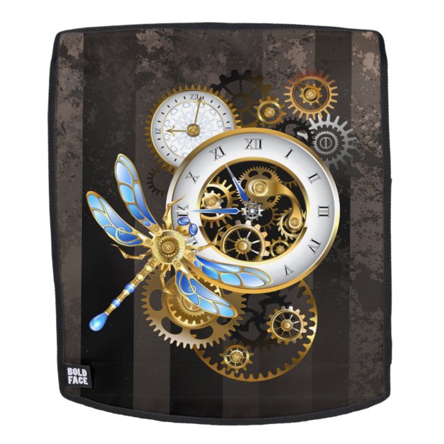 Steampunk Clock with Mechanical Dragonfly Backpack (Removable Face)