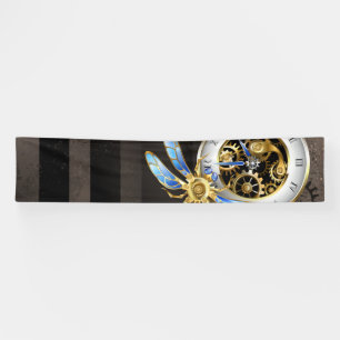 Steampunk Clock with Mechanical Dragonfly Banner