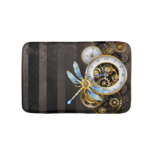 Steampunk Clock with Mechanical Dragonfly Bath Mat