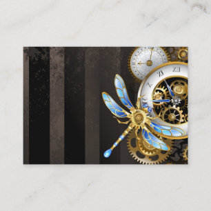 Steampunk Clock with Mechanical Dragonfly Business Card