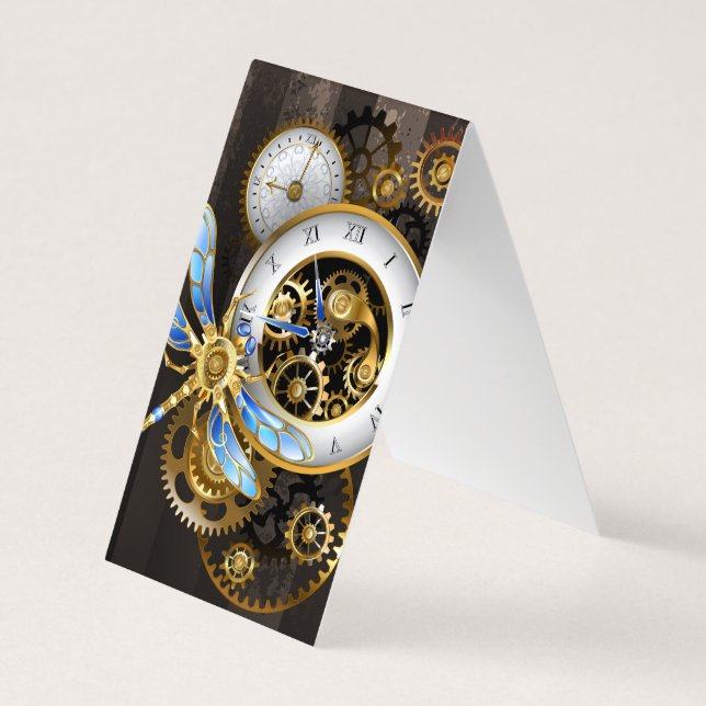 Steampunk Clock with Mechanical Dragonfly Business Card (Back)
