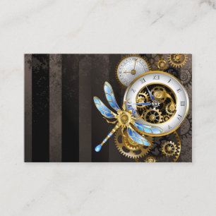 Steampunk Clock with Mechanical Dragonfly Business Card