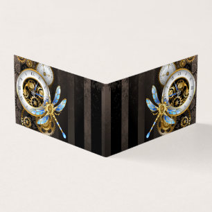 Steampunk Clock with Mechanical Dragonfly Business Card