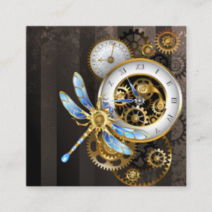 Steampunk Clock with Mechanical Dragonfly Calling Card