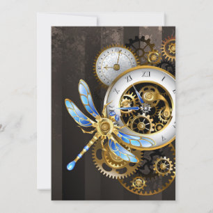 Steampunk Clock with Mechanical Dragonfly Card