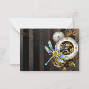 Steampunk Clock with Mechanical Dragonfly Card