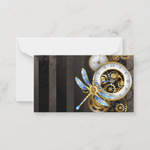 Steampunk Clock with Mechanical Dragonfly Card