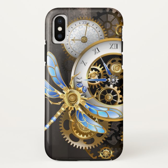 Steampunk Clock with Mechanical Dragonfly Case-Mate iPhone Case (Back)