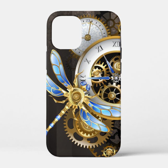 Steampunk Clock with Mechanical Dragonfly Case-Mate iPhone Case (Back)
