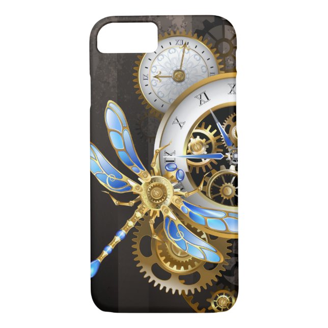 Steampunk Clock with Mechanical Dragonfly Case-Mate iPhone Case (Back)