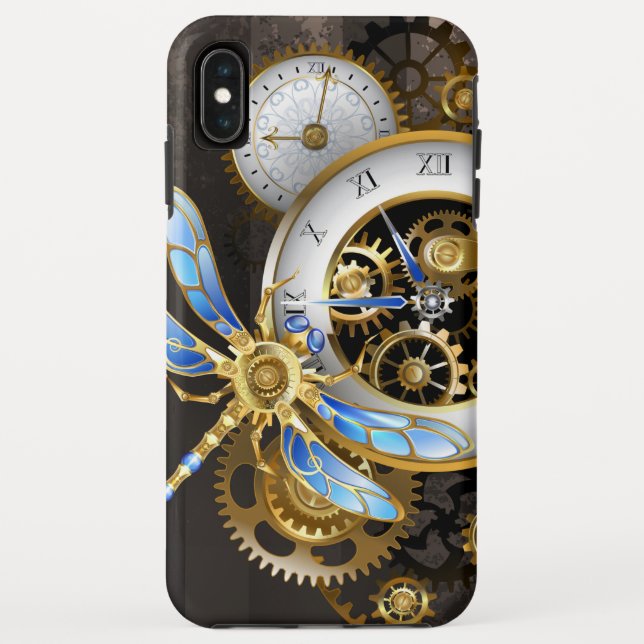 Steampunk Clock with Mechanical Dragonfly Case-Mate iPhone Case (Back)