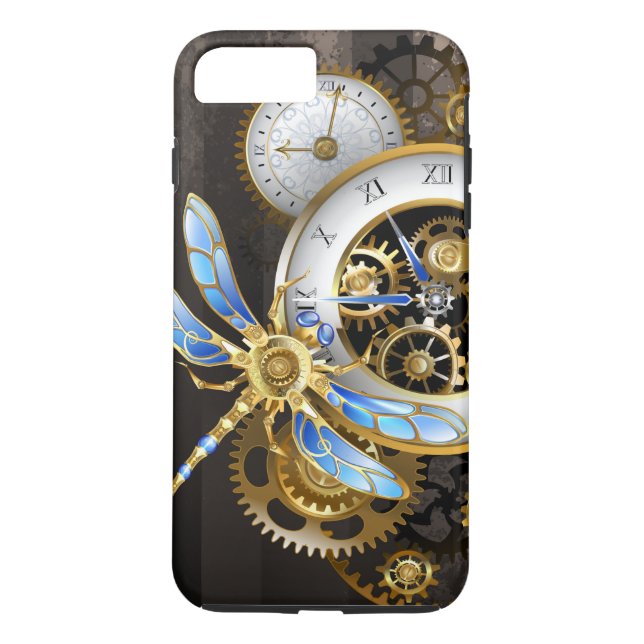 Steampunk Clock with Mechanical Dragonfly Case-Mate iPhone Case (Back)