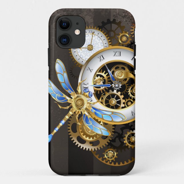Steampunk Clock with Mechanical Dragonfly Case-Mate iPhone Case (Back)