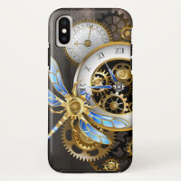 Steampunk Clock with Mechanical Dragonfly