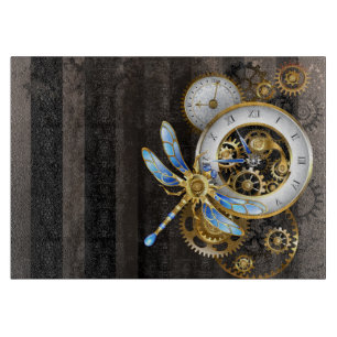 Steampunk Clock with Mechanical Dragonfly Cutting Board