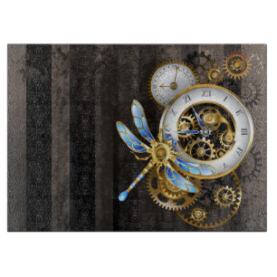 Steampunk Clock with Mechanical Dragonfly Cutting Board