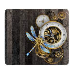Steampunk Clock with Mechanical Dragonfly Cutting Board