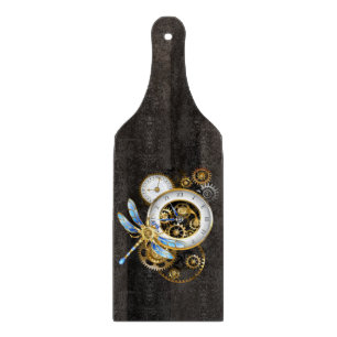 Steampunk Clock with Mechanical Dragonfly Cutting Board