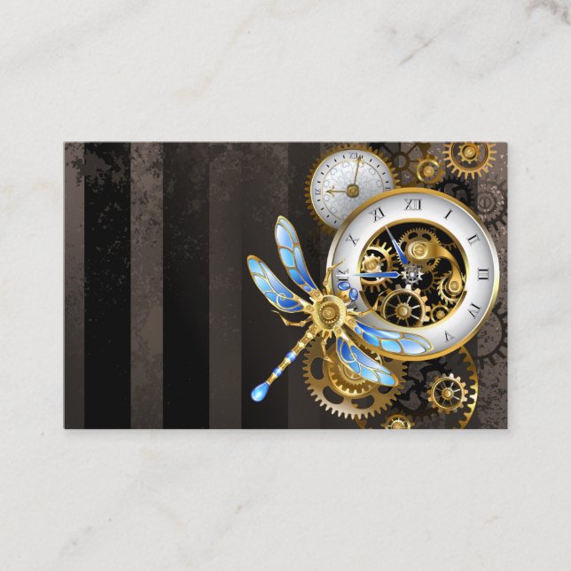 Steampunk Clock with Mechanical Dragonfly Discount Card (Front)