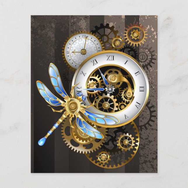 Steampunk Clock with Mechanical Dragonfly Flyer (Front)