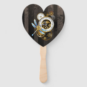 Steampunk Clock with Mechanical Dragonfly Hand Fan