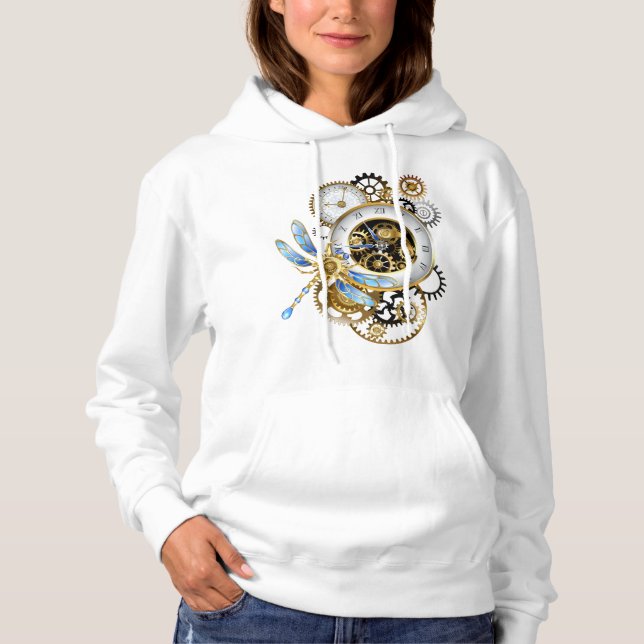 Steampunk Clock with Mechanical Dragonfly Hoodie (Front)