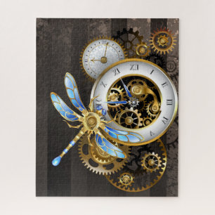 Steampunk Clock with Mechanical Dragonfly Jigsaw Puzzle