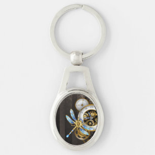 Steampunk Clock with Mechanical Dragonfly Key Ring