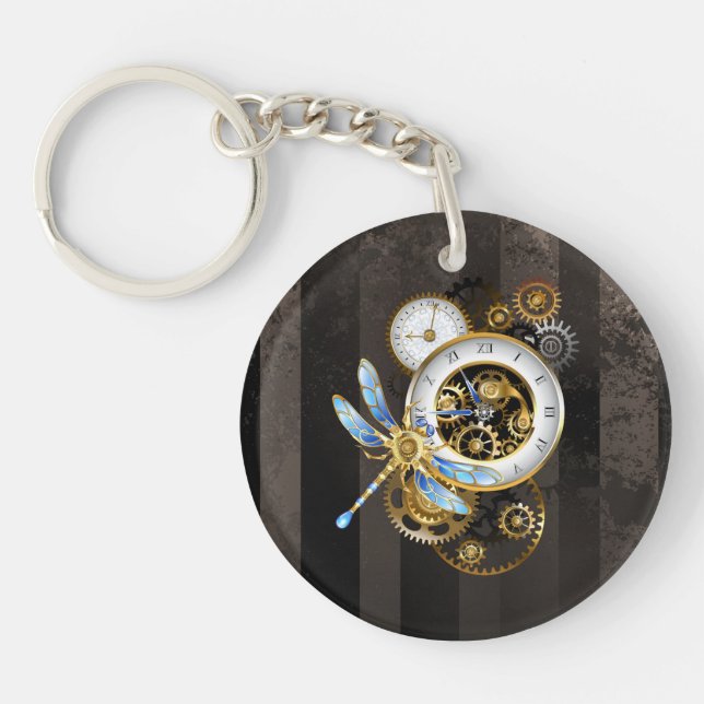 Steampunk Clock with Mechanical Dragonfly Key Ring (Front)