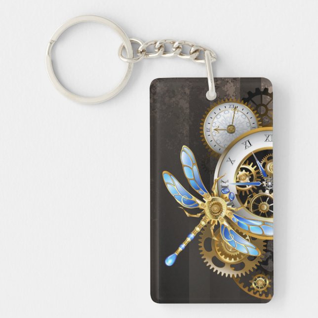 Steampunk Clock with Mechanical Dragonfly Key Ring (Front)